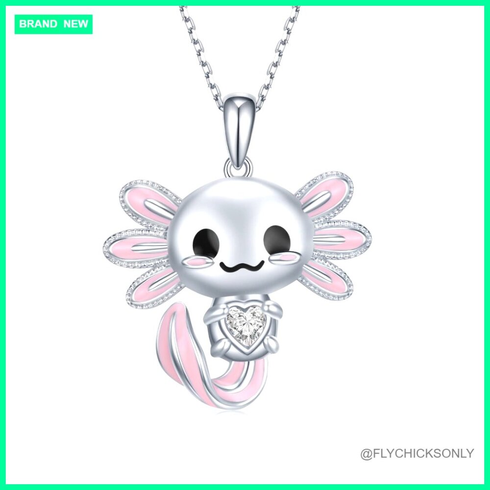 925 Sterling Silver Axolotl Pendant Necklace, Adjustable Chain, Gift